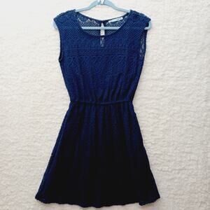 Dress Knee Fit Flare Navy Non-Traditional Lace Romantic Cottagecore Whimsy Sz S